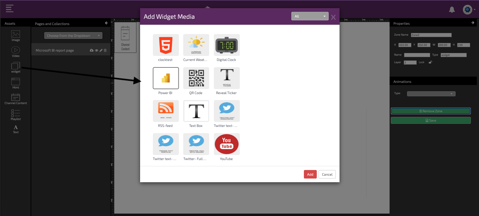 Choose the Microsoft BI widget.png